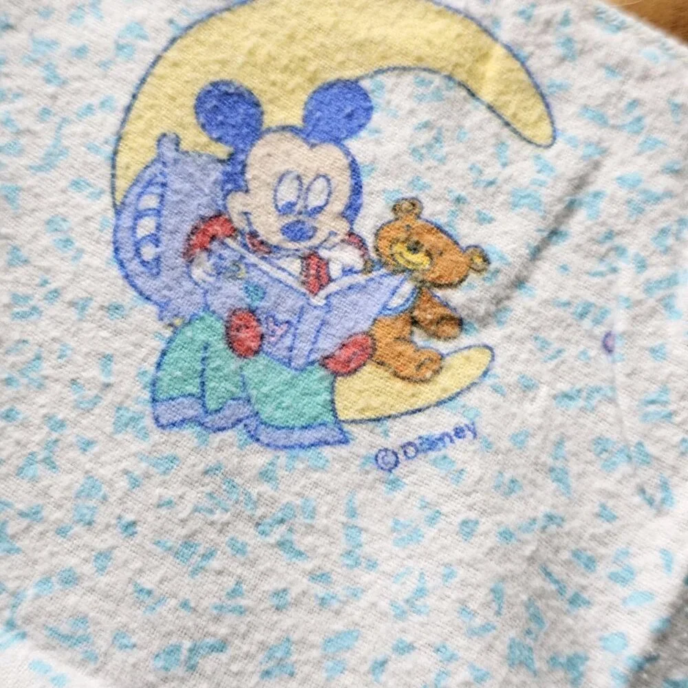 Vintage Disney Mickey Mouse Minnie Moon Blue Receiving Baby Blanket  26 X‎ 28